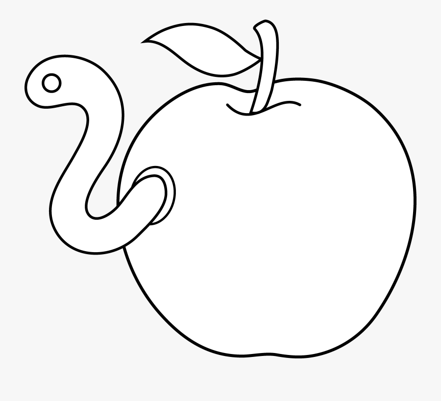 Worm In Apple Coloring Page - Cartoon Apple Black And White, Transparent Clipart