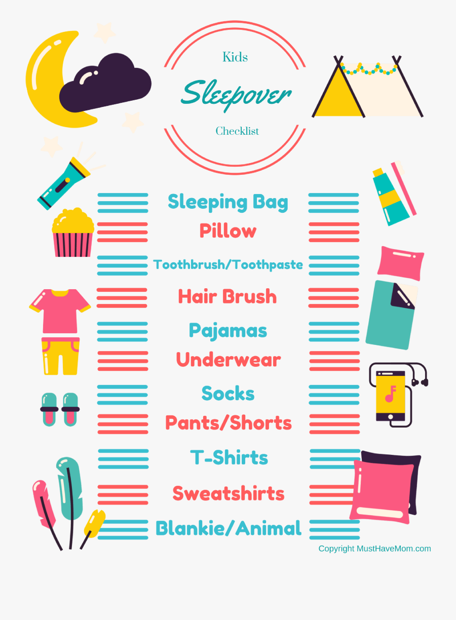 Hd Free Printable Sleepover Checklist For Kids Kids - Sleepover Checklist Printable, Transparent Clipart