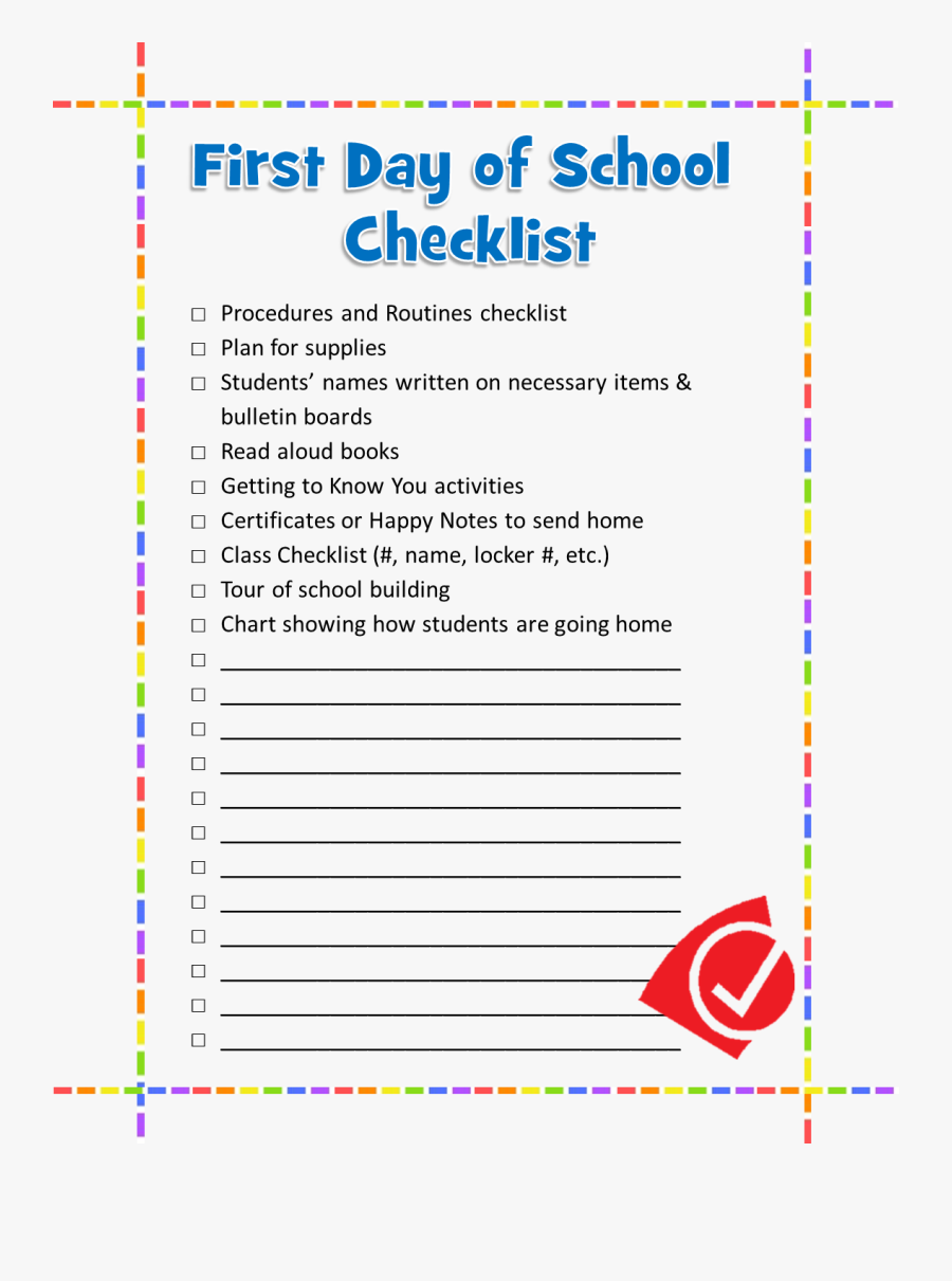 End Of Day Checklist Clipart - Middle School First Day Of School Procedures Checklist, Transparent Clipart