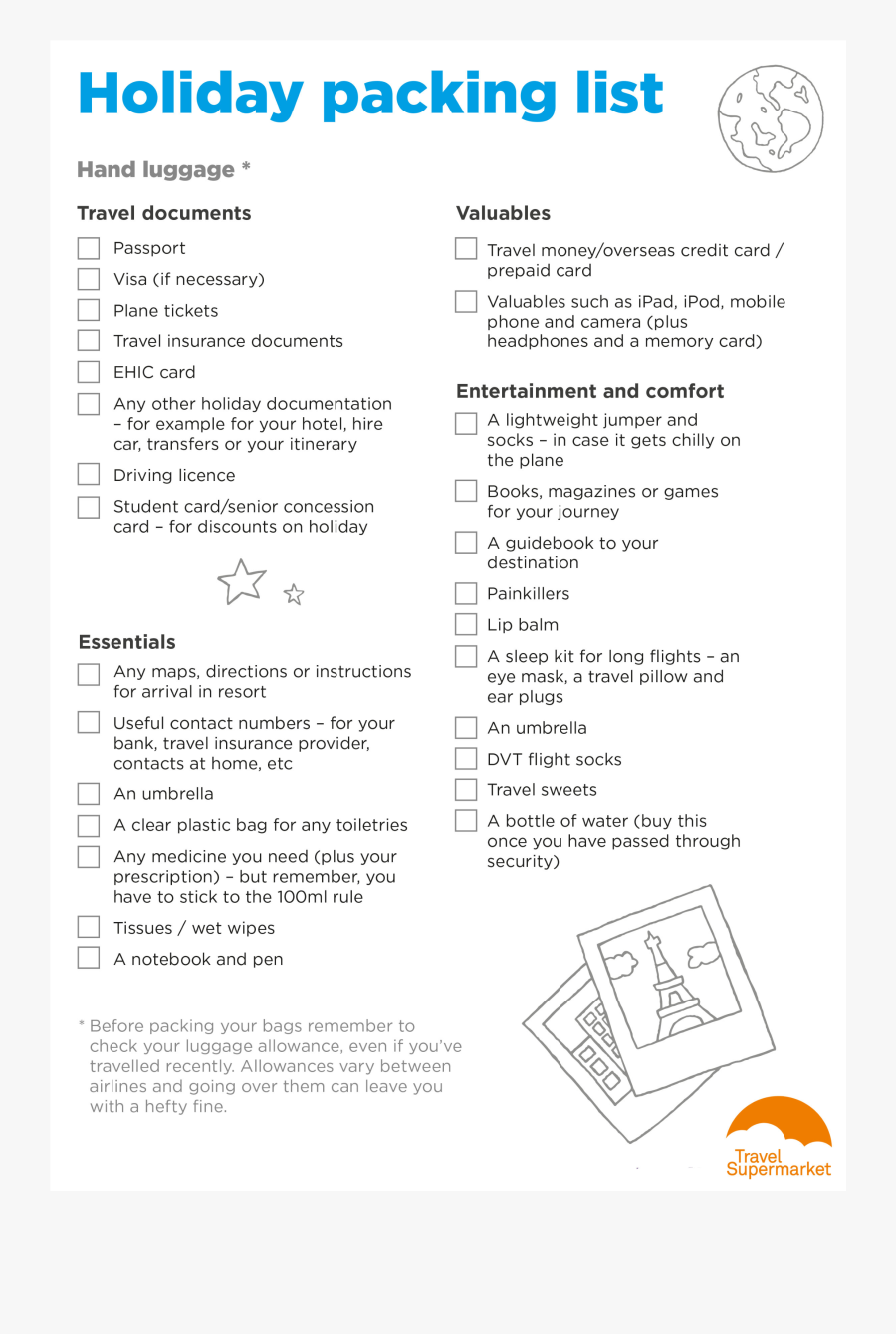 Clip Art Free Holiday Templates At - Travel Packing List Examples, Transparent Clipart