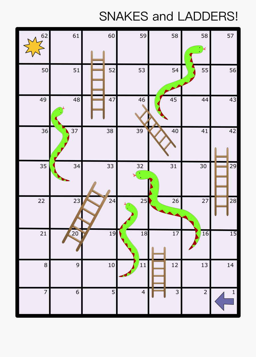 Snake Clipart Snake Ladder - Printable Snakes And Ladders Board, Transparent Clipart