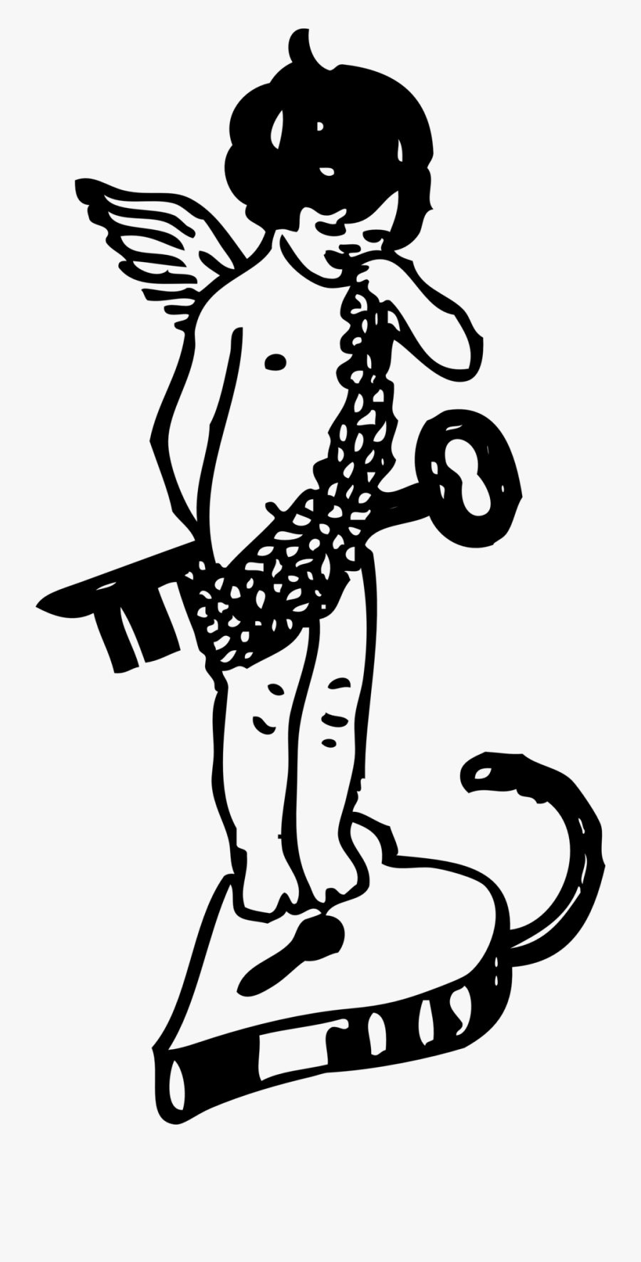 Cupid And Lock Black White Line Art 555px - Malaikat Lucu Hitam Putih, Transparent Clipart