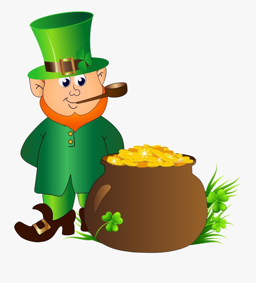 Leprechaun With Pot Of Gold Transparent Png Clip Art, Transparent Clipart