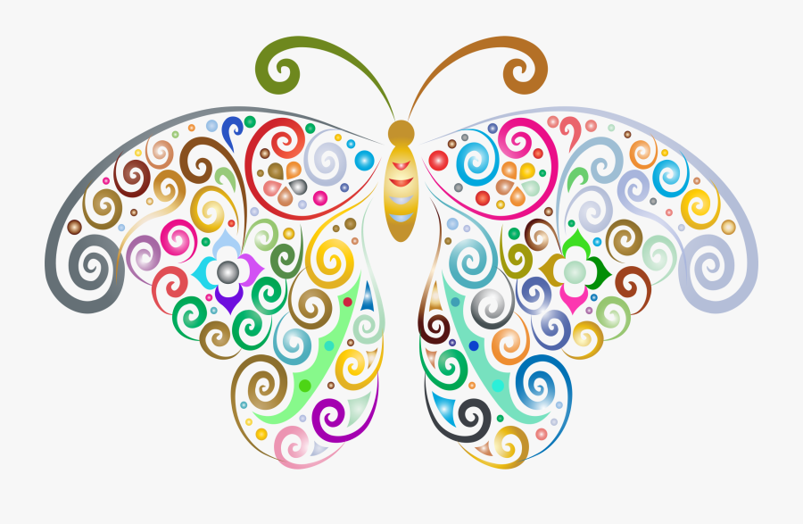 Prismatic Floral Flourish Butterfly Silhouette No Background - Clipart Butterfly With No Background, Transparent Clipart