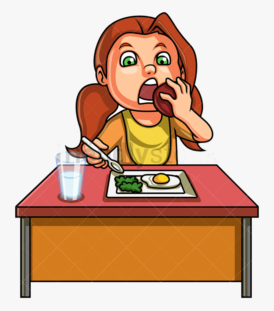 Eating Little Girl Healthy Breakfast Vector Cartoon - Cartoon Girl Eating Breakfast, Transparent Clipart