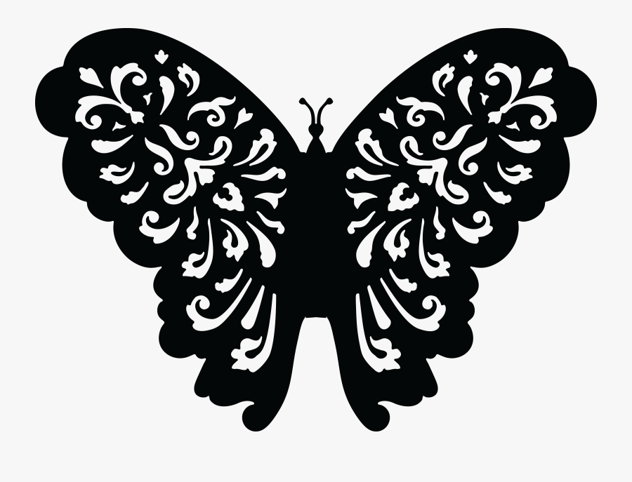 Free Clipart Of A Black And White Floral Butterfly, Transparent Clipart