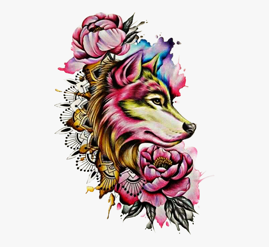 Watercolor Wolf Tattoo Designs Clipart , Png Download, Transparent Clipart
