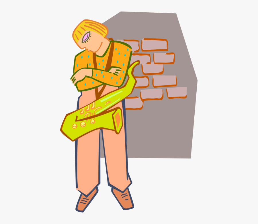 Vector Illustration Of Street Musician Plays Saxophone - Illustration, Transparent Clipart