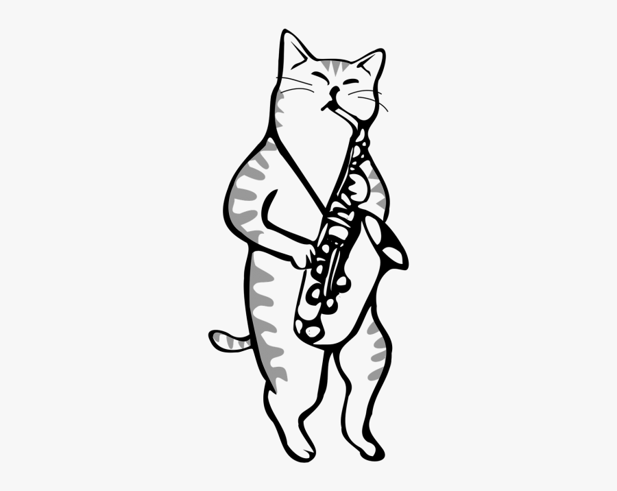 Cat Playing Saxophone Drawing, Transparent Clipart