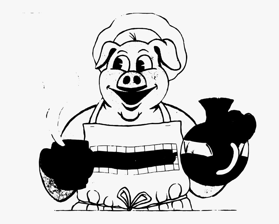 Eating Breakfast Like Pig Bw 1 - Kartun Babi Hitam Putih, Transparent Clipart
