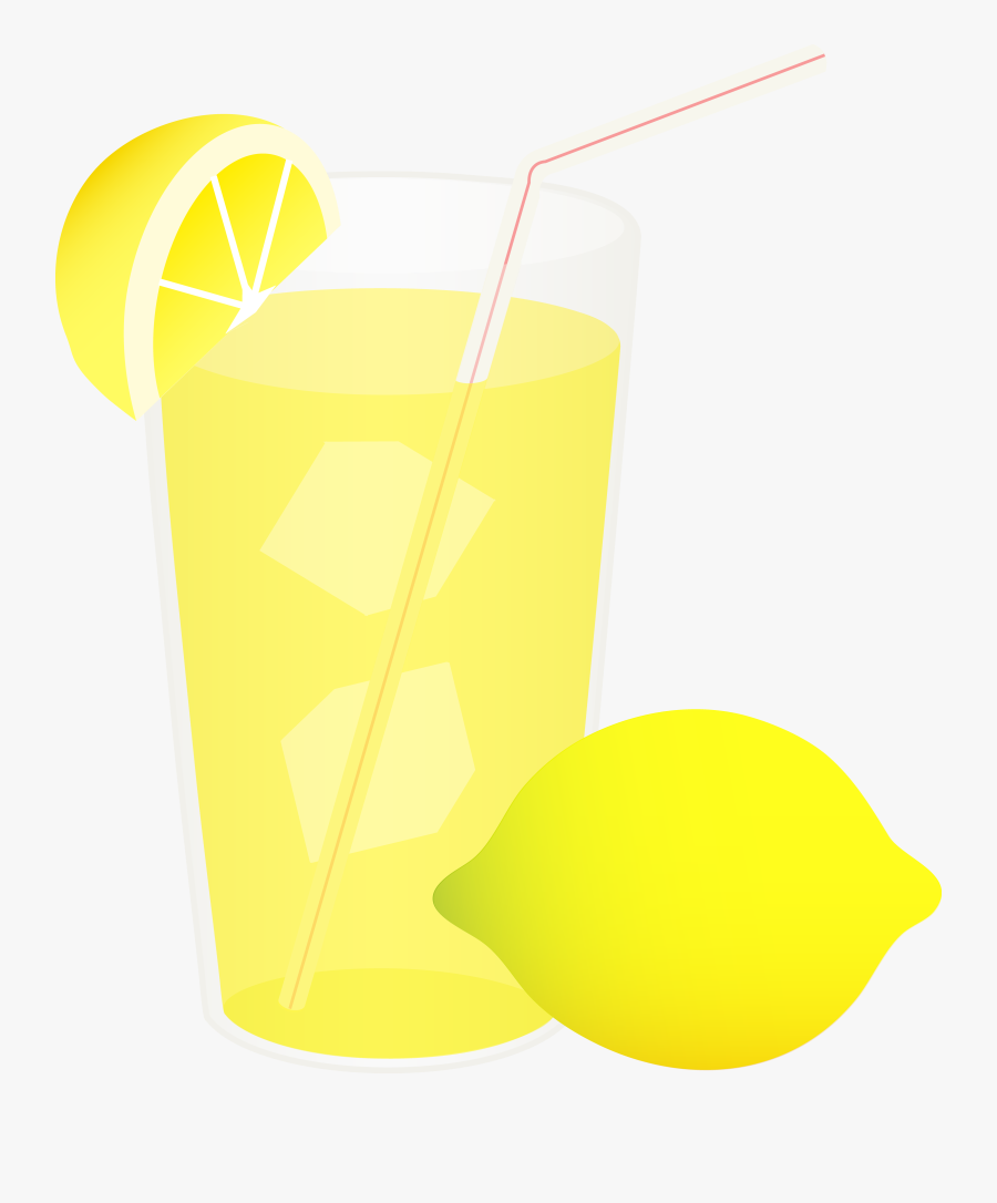 Ice Cold Lemonade With Straw - Lemon Wedge On Glass, Transparent Clipart