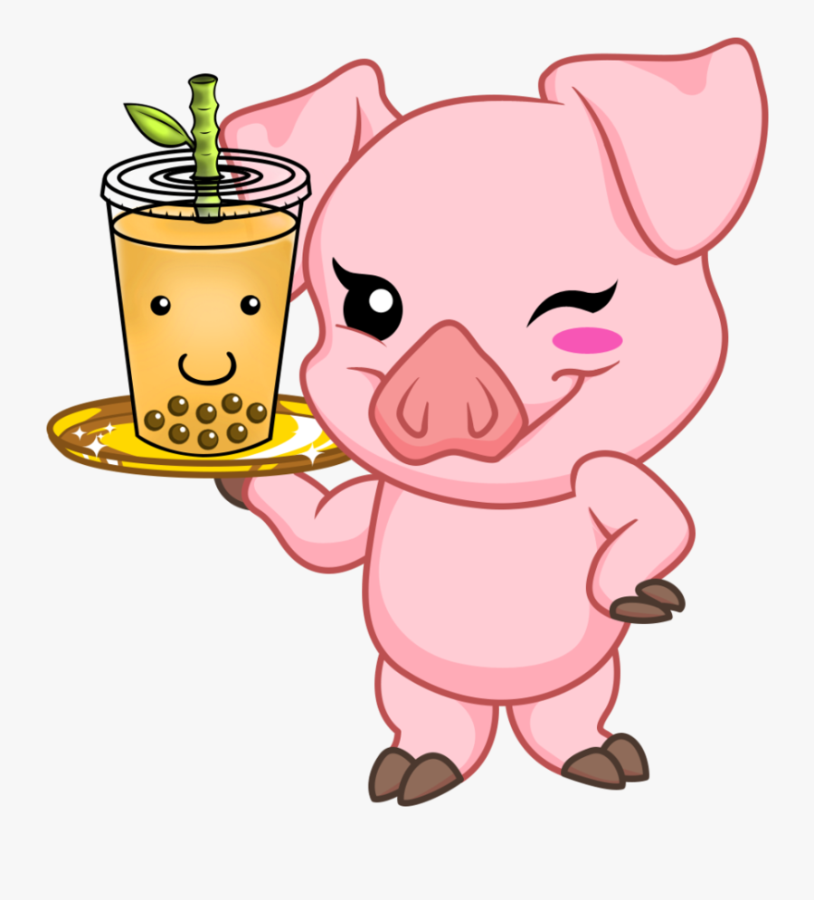 Bobaddiction Pig Fixed - Pig With Milk Tea, Transparent Clipart
