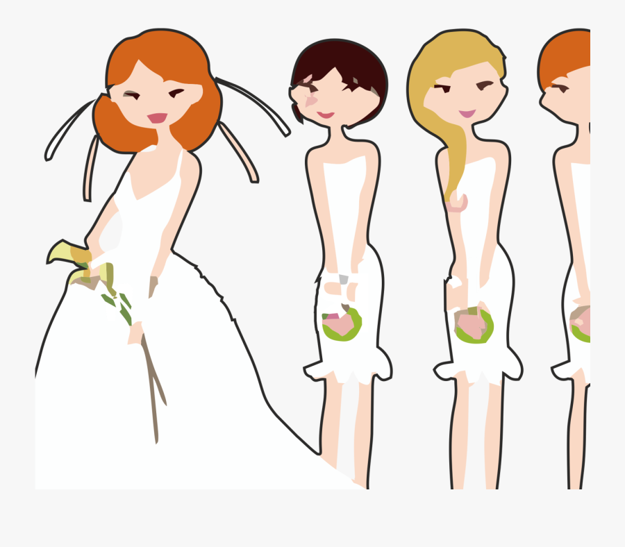 Transparent Bride Silhouette Png - Bride And 3 Bridesmaids Clip Art, Transparent Clipart