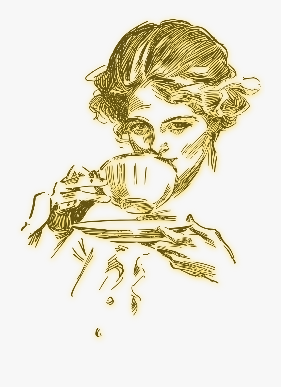 Drawing Coffee Vintage - Women Drinking Tea Clipart, Transparent Clipart