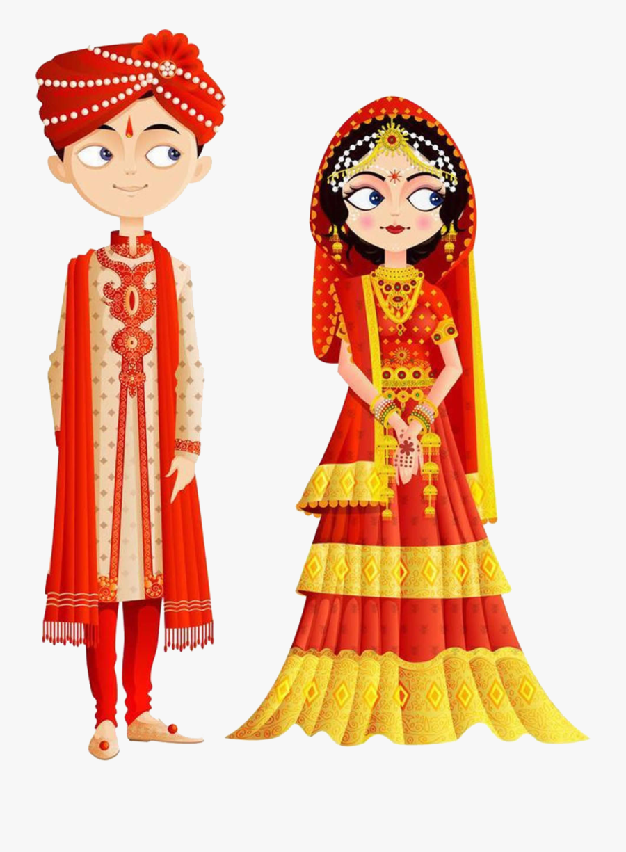 India Invitation Bride Clip - Indian Cartoon Wedding Couple, Transparent Clipart