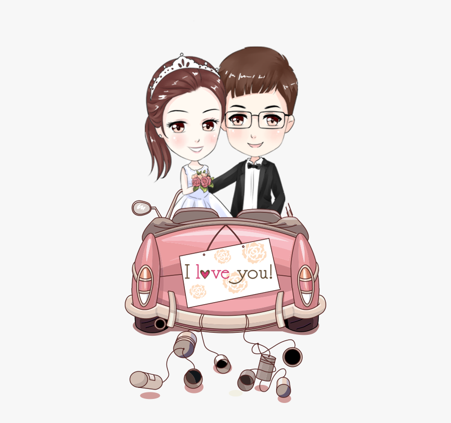 Bride Couple Marriage Cartoon Wedding Free Clipart - Just Married Car, Transparent Clipart