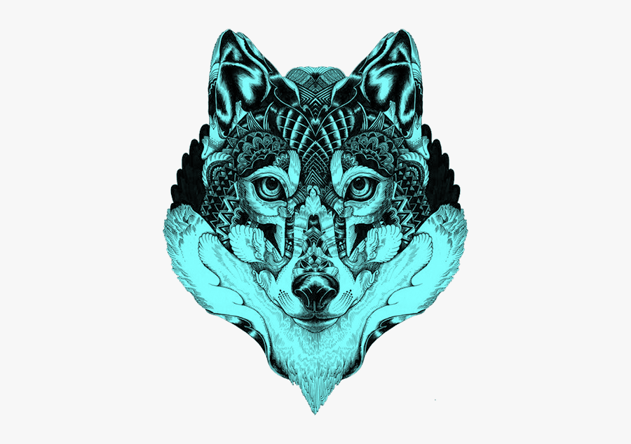 Blue Gray Tattoo Illustration Wolf Mandala Drawing - Wolf Iphone Wallpaper Drawing, Transparent Clipart