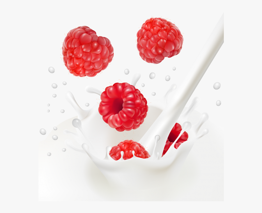Raspberries With Milk - Raspberries Falling, Transparent Clipart