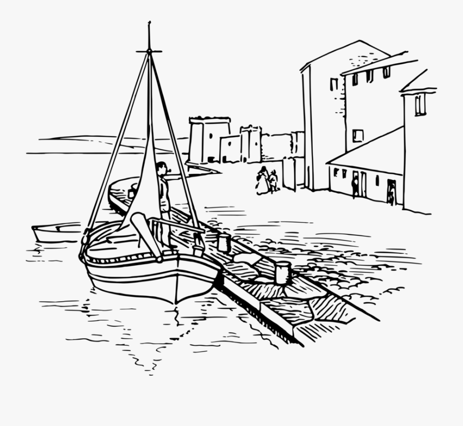 Line Art,watercraft,coloring Book - Clipart Black And White Pier, Transparent Clipart