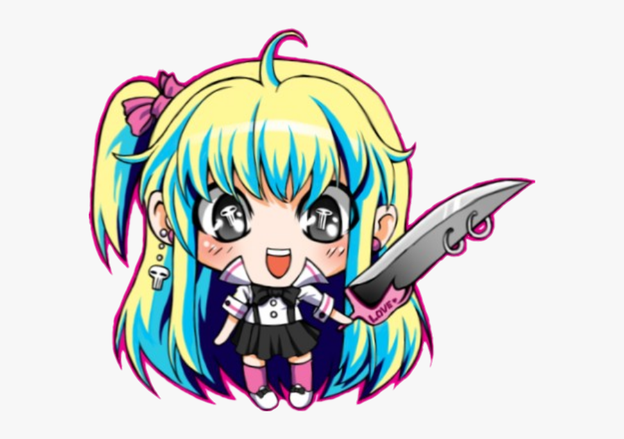 #kawaii #cute #girl #anime #knife #knives #ftestickers - Cartoon, Transparent Clipart