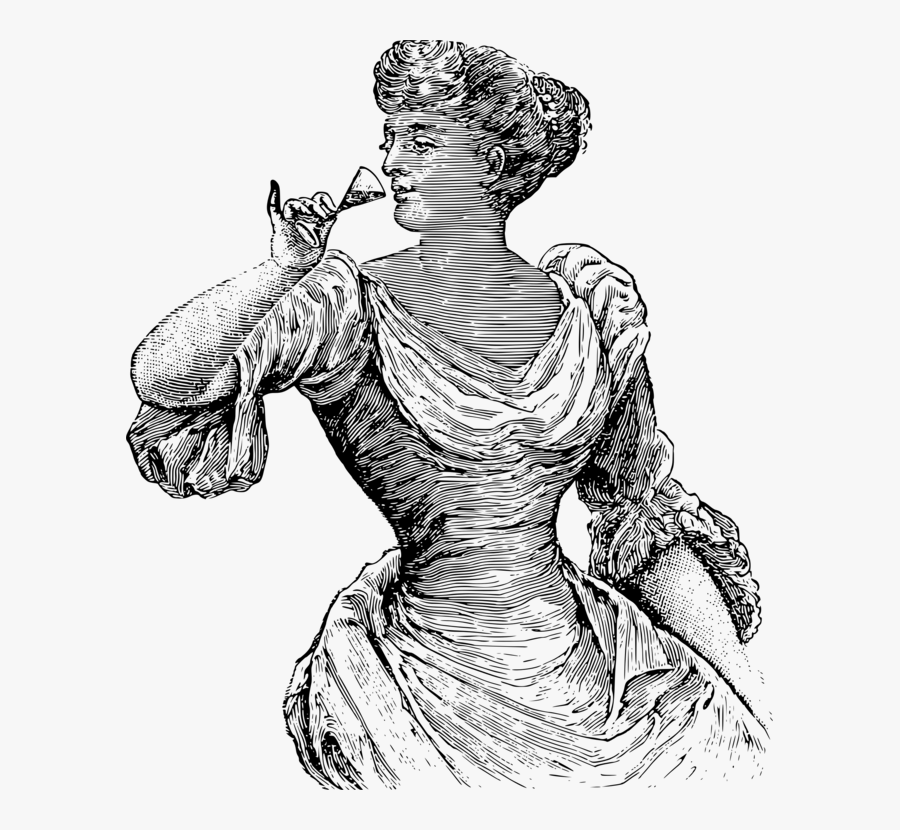 Art,monochrome Photography,fashion Illustration - Woman Drink Alcohol Png Drawing, Transparent Clipart