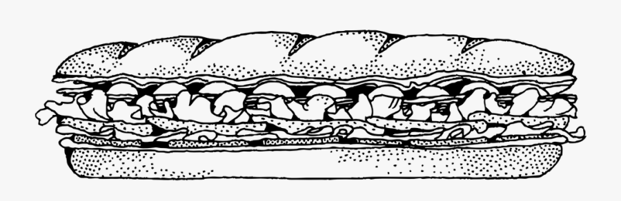 Vector Sandwich Line Drawing - Sub Sandwich Clip Art, Transparent Clipart