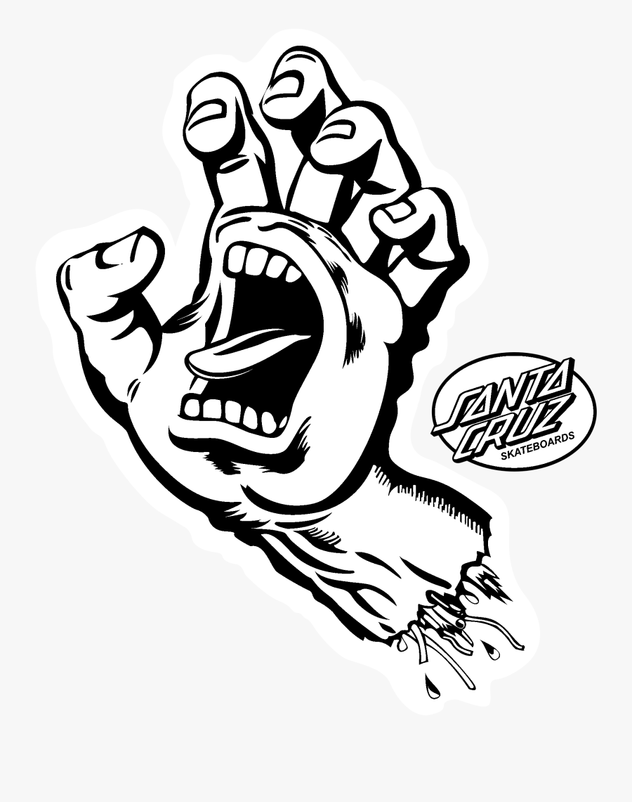 Drawn Skateboard Santa Cruz - Screaming Hand Santa Cruz Logo, Transparent Clipart