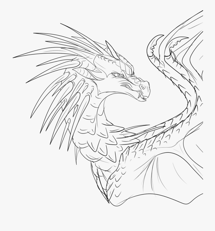 Cold Lineart Black And White - Dragon Ice Wing Lineart Transparent, Transparent Clipart