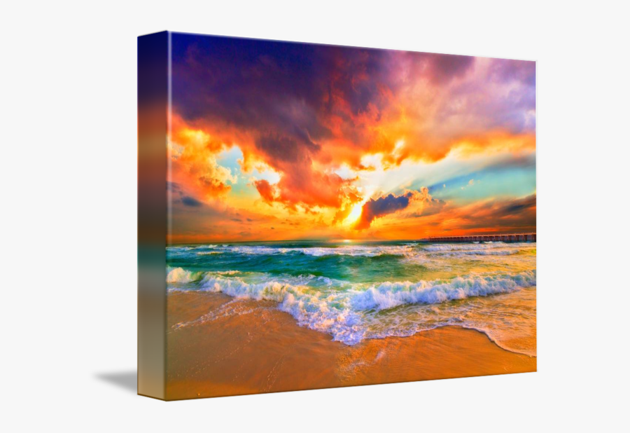 Pier Drawing Beach Sunset - Orange And Green Sunset, Transparent Clipart