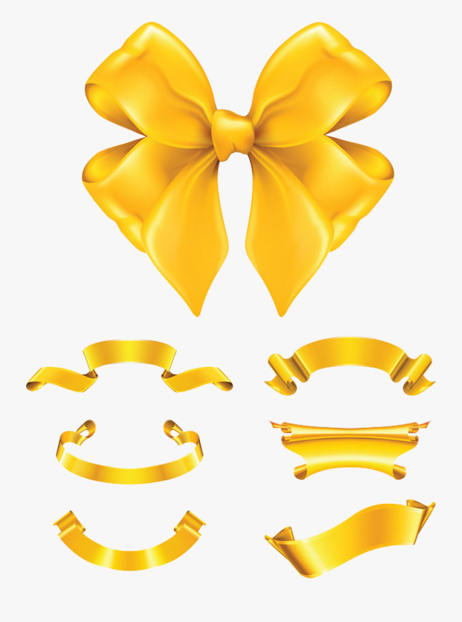 Gold Ribbon Bow - Ribbon Golden, Transparent Clipart