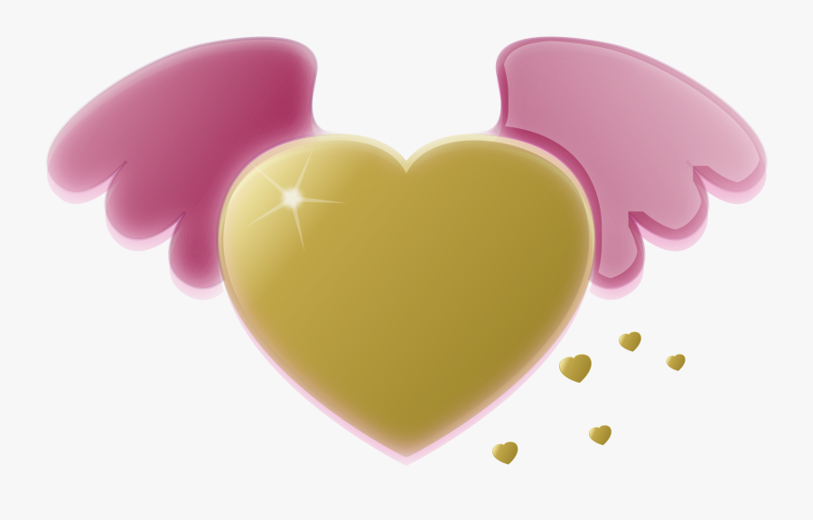 Gold Heart With Pink Wings Svg Library Stock - Cartoon Hearts With Wings, Transparent Clipart