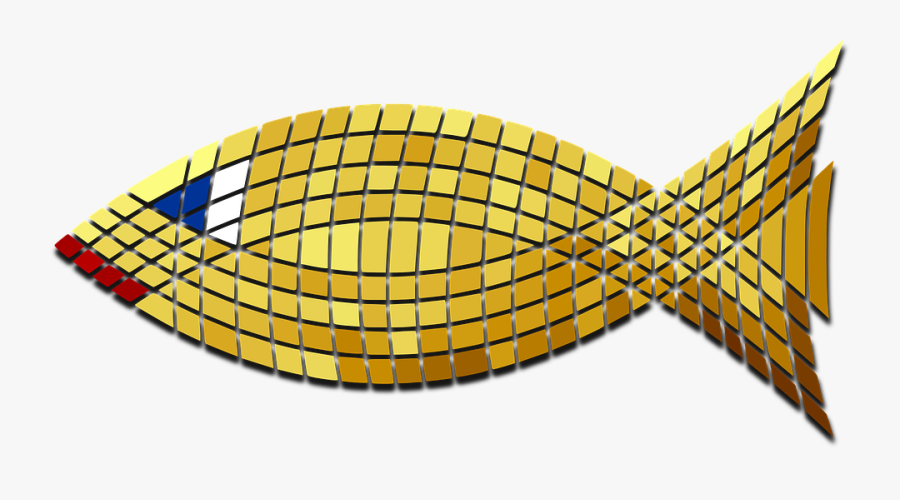 Mosaic, Gold, Yellow, Ceramic, Decorative, Fish - Fish Mosaic Drawing, Transparent Clipart
