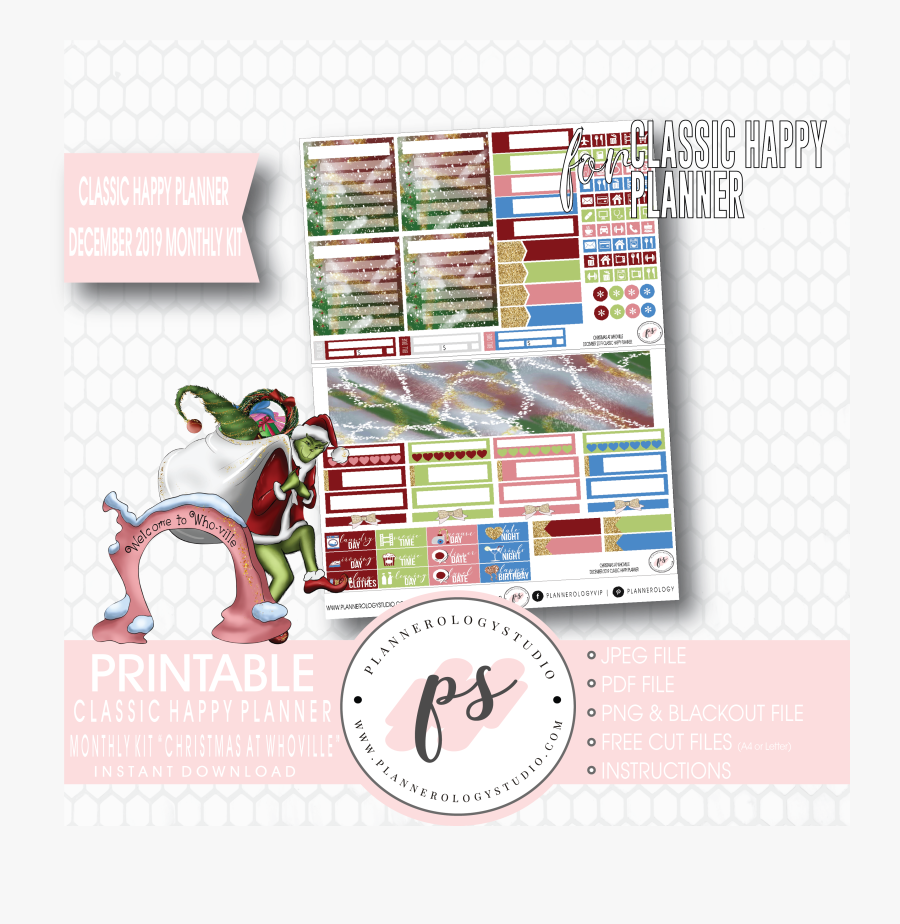 Transparent Grinch Png - Planner Png Stickers Overlays Png, Transparent Clipart