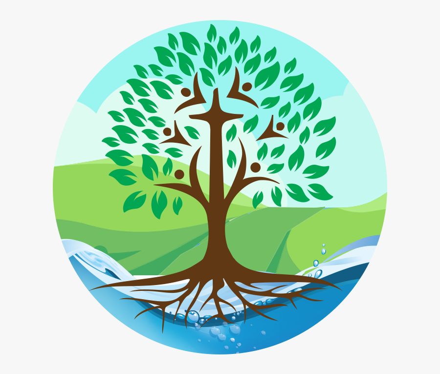 The Living Water School - Tree With Water Logo, Transparent Clipart