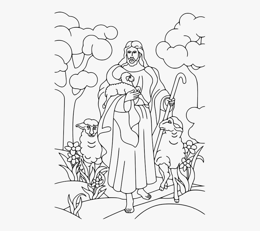 Printable The Good Shepherd Coloring Page, Transparent Clipart