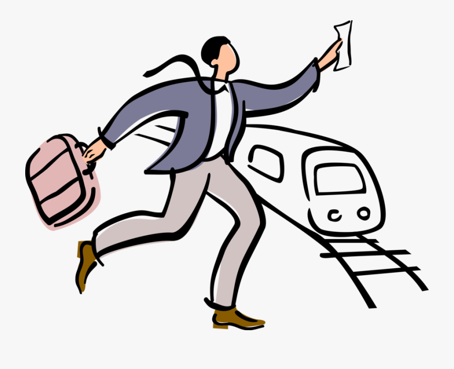 Vector Illustration Of Businessman With Ticket Dashes - Catch A Train Transparent, Transparent Clipart