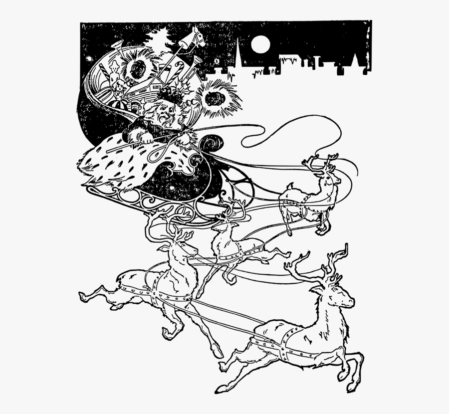 Drawings Reindeer Of Santa Claus Reindeer For Sleigh, Transparent Clipart