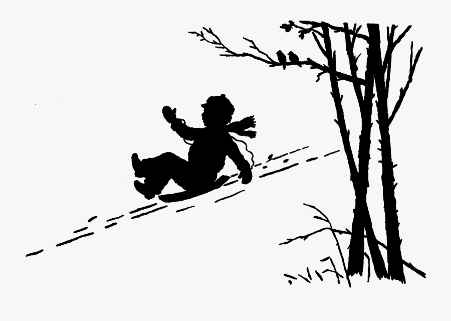 Winter Sledding Boy Image Download - Children Sledding Silhouette, Transparent Clipart