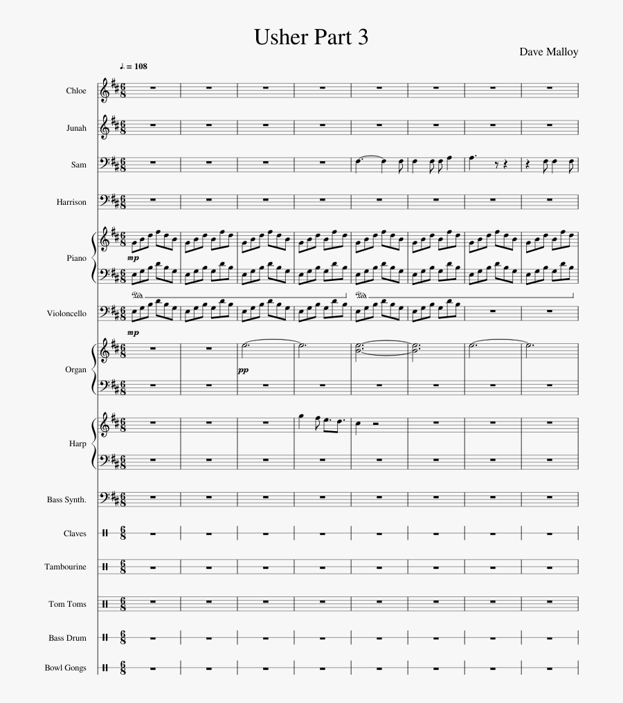 Usher Part 3 Sheet Music For Piano, Oboe, English Horn, - Bolt Sizing Chart, Transparent Clipart