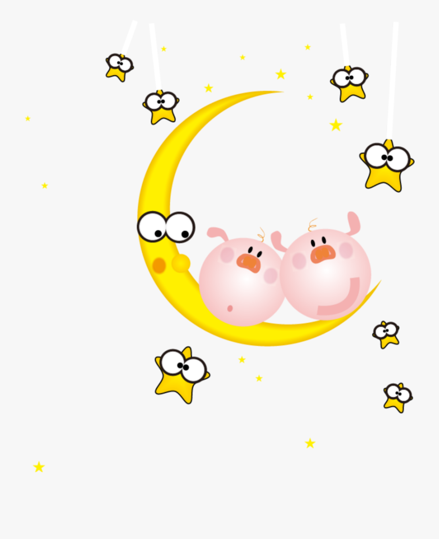 #ftestickers #clipart #cartoon #pigs #moon #cute - Moon Cartoon Drawing Hd, Transparent Clipart