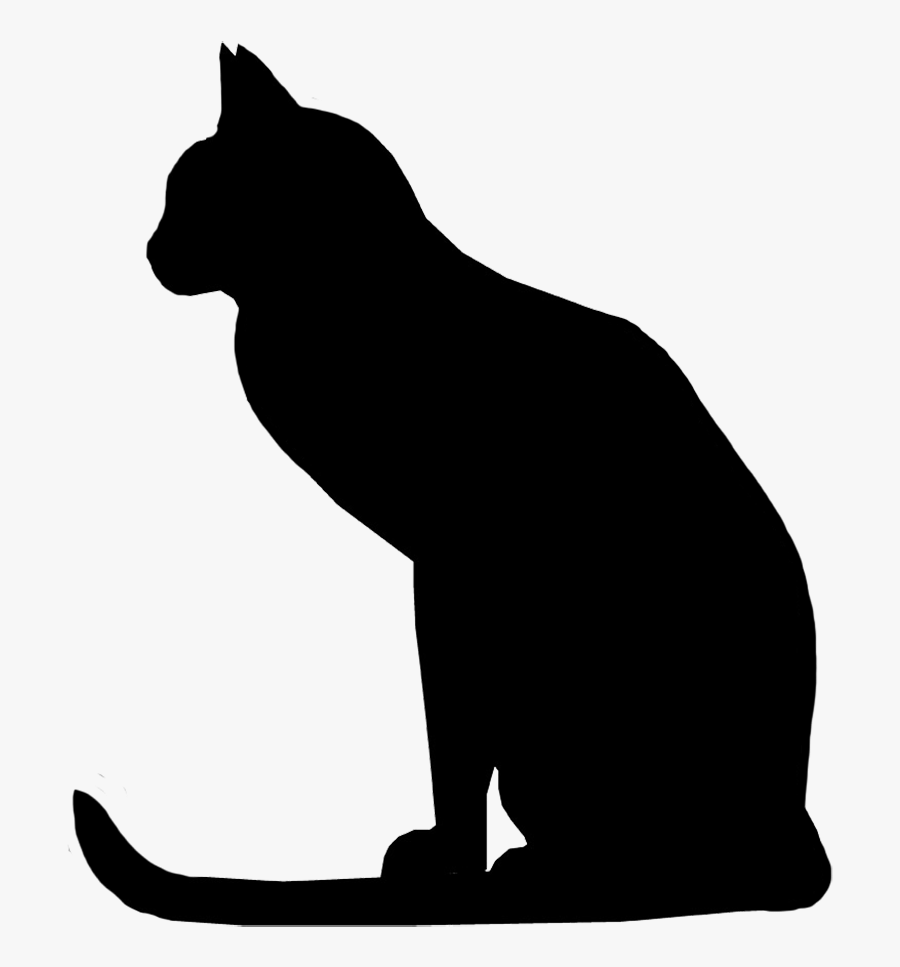 Attentive Cat Silhouette, Cat With Long Tail Silhouette - Attentive Black Cat Silhouette, Transparent Clipart