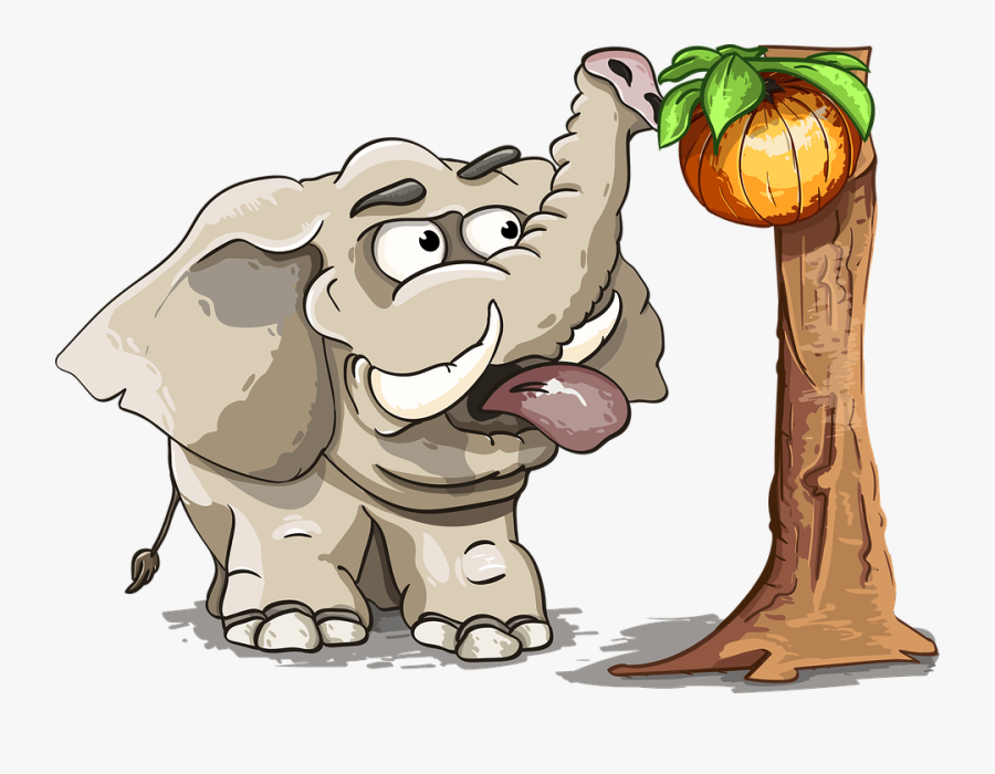 Elephant, Fruit, Tree, Trunk, Tusks, The Language - Elephant Cartoon Tree, Transparent Clipart