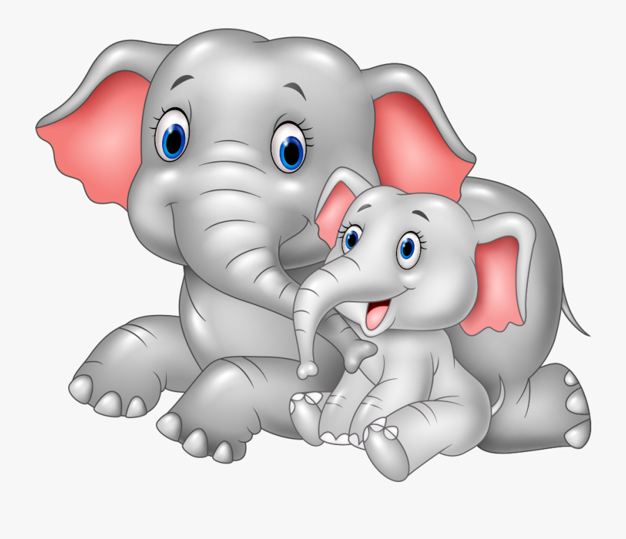 Mother And Baby Elephant Cartoon, Transparent Clipart