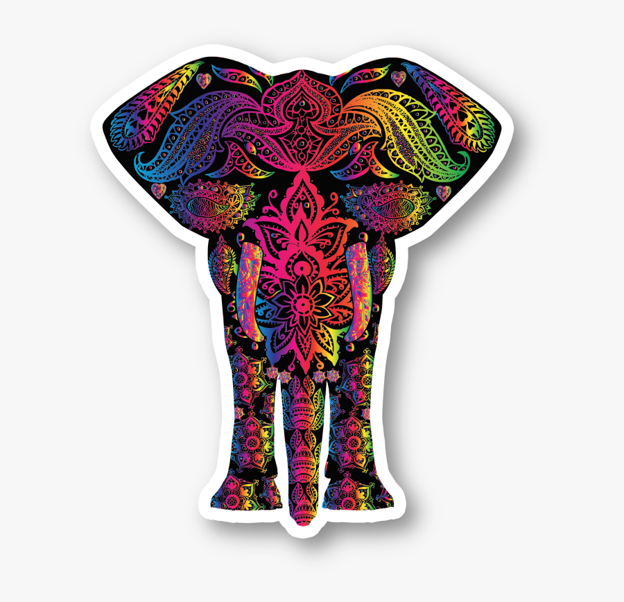Elephant Psychedelic Pattern Vinyl Sticker - Mandala Colorful Elephant Art, Transparent Clipart