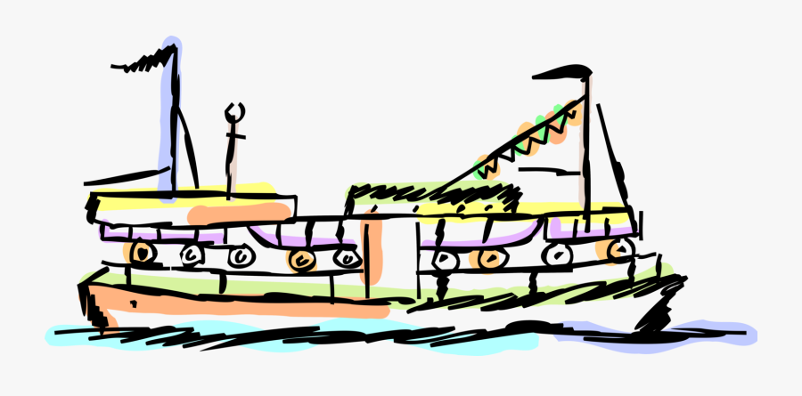 Vector Illustration Of Ferry Or Ferryboat Watercraft - Ferry Boat Clipart, Transparent Clipart