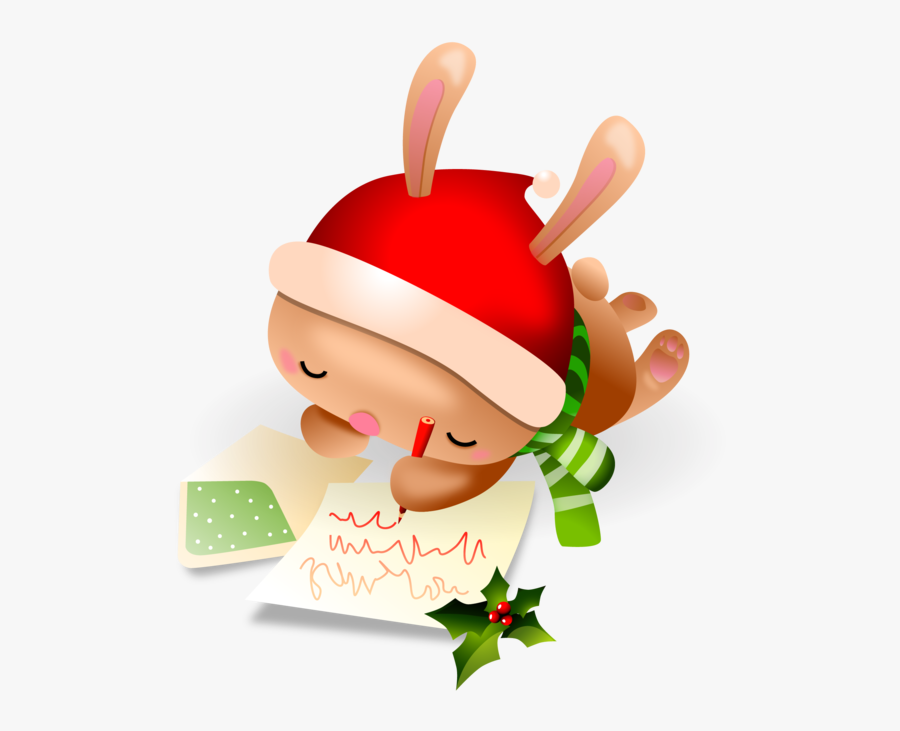 Bunny Writing A Letter To Santa, Transparent Clipart