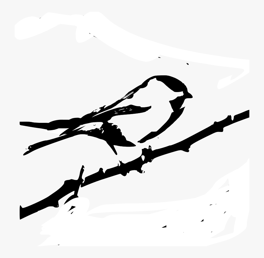 Carolina Chickadee - Bird On Branch Png Black And White, Transparent Clipart