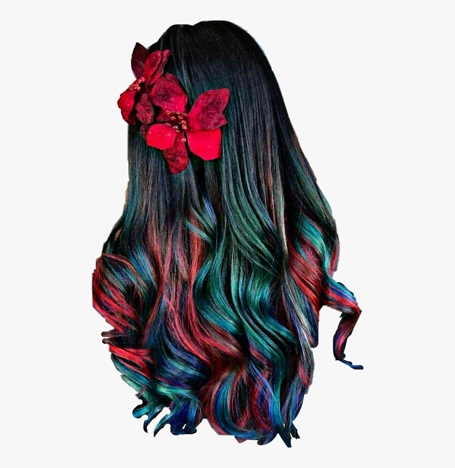 #hair #long #wig #poinsettia #red #black #blue #green - Christmas Colored Hair, Transparent Clipart