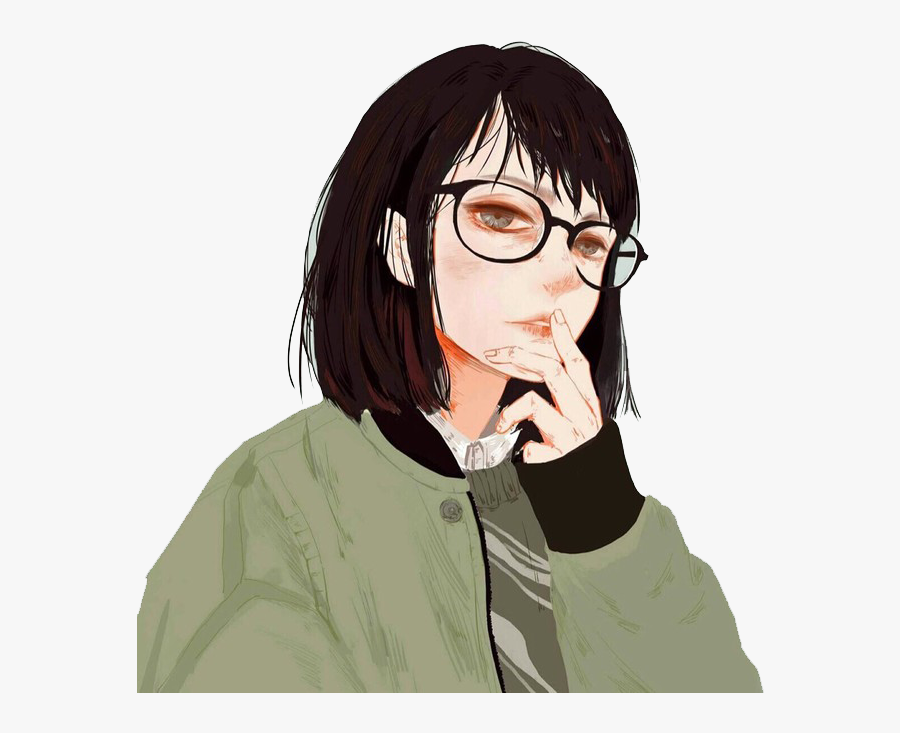 Clip Art Short Hair With Glasses - Short Hair Girl Animated, Transparent Clipart