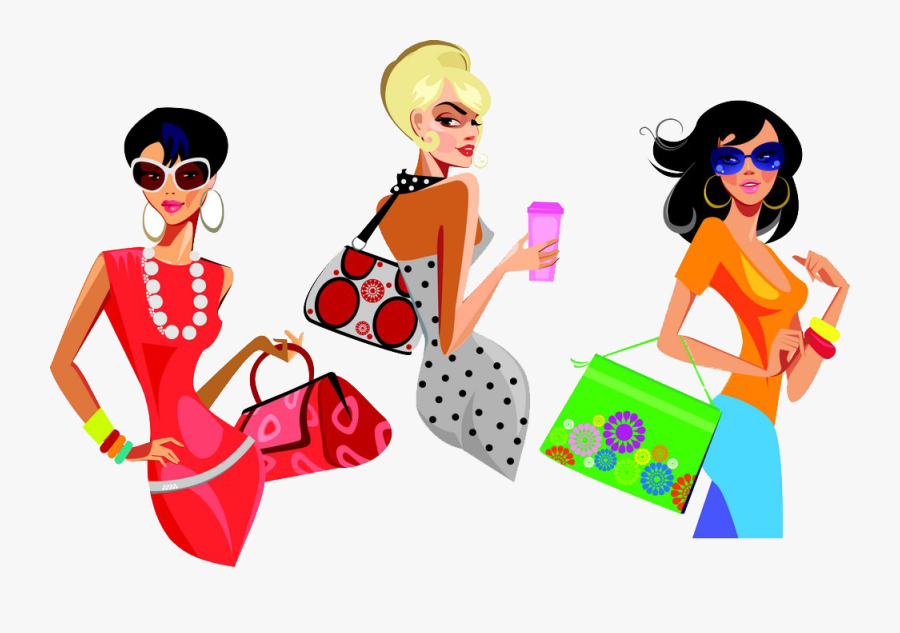 Handbag Woman Fashion Shopping Illustration Download - Shopping Girls Vector Png, Transparent Clipart